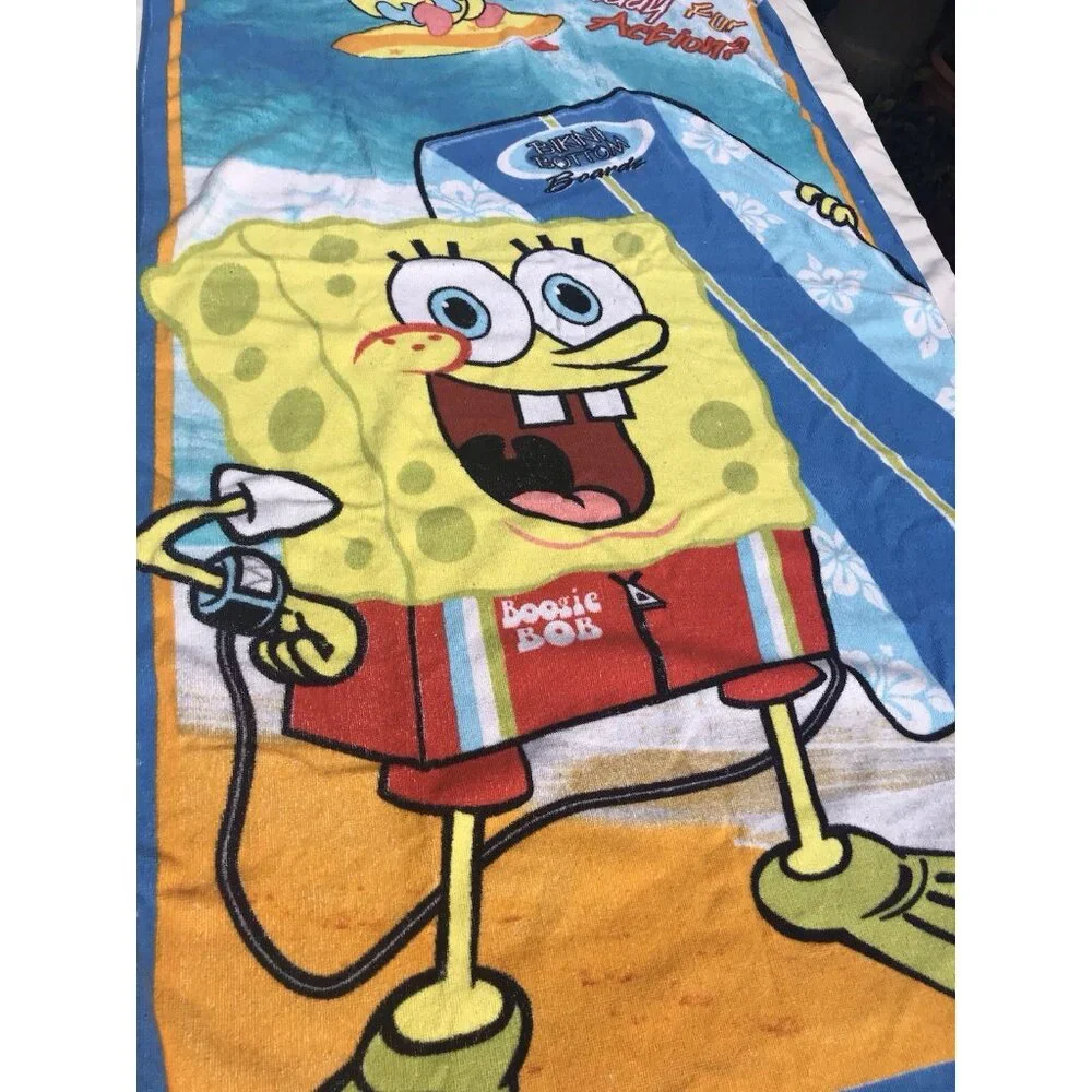 Vtg Y2K SpongeBob Ready Action Beach Towel Nickelodeon 28”x53” Surfboards Retro